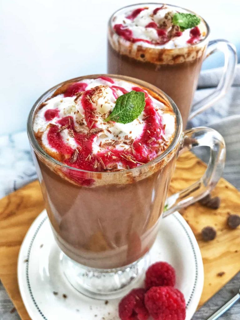 hot cocoa with raspberry drizzle